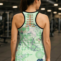 Green Palaka Crane and Flowers Hollow Tank Top Japan Heritage Spirit - Polynesian Pride