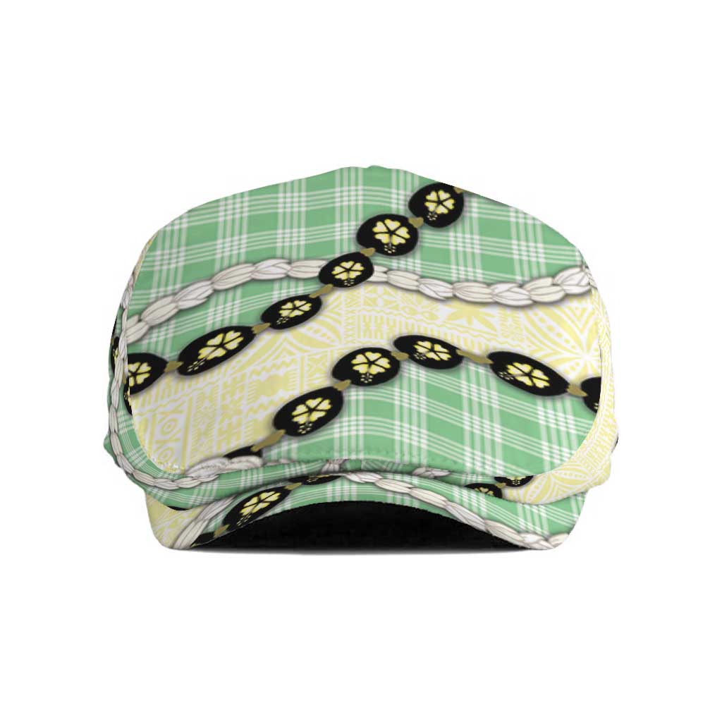 Green Palaka Hawaii Jeff Hat Kukui Nut Pikake Lei Hawaiian Tapa Pattern - Polynesian Pride