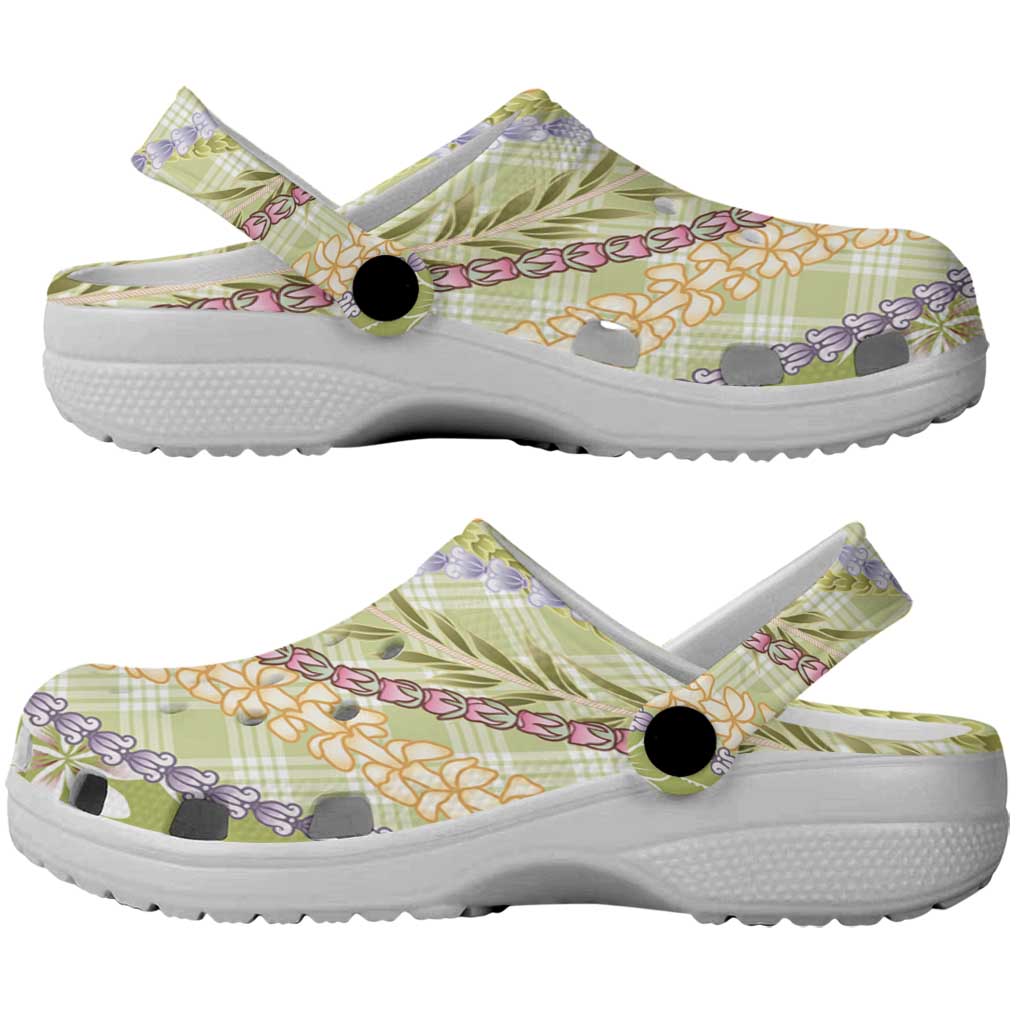 Green Palaka Hawaii Leis Clogs Shoes Hawaiian-plaid Elegant Tropical Vibes - Polynesian Pride