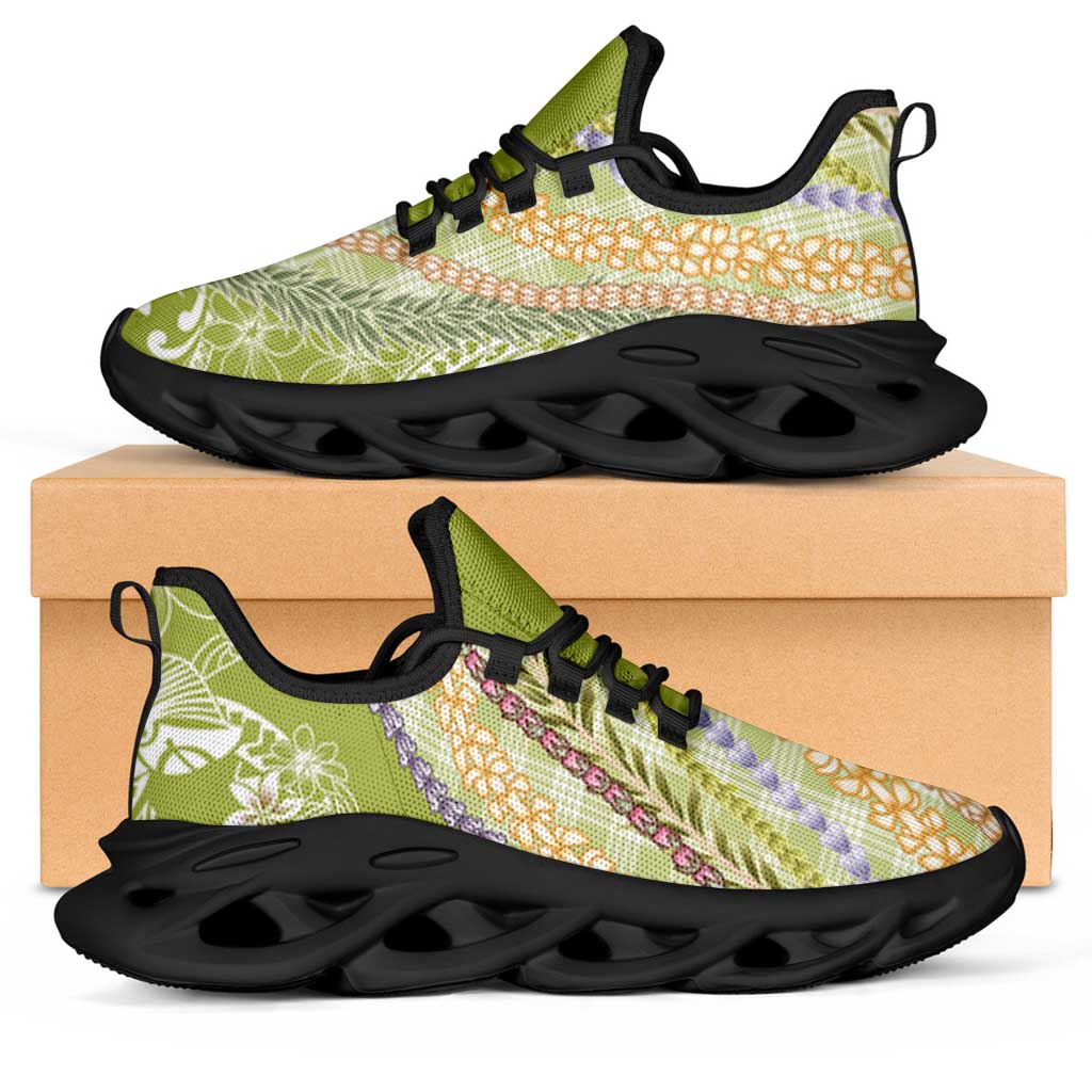 Green Palaka Hawaii Leis Clunky Sneakers Hawaiian-plaid Elegant Tropical Vibes