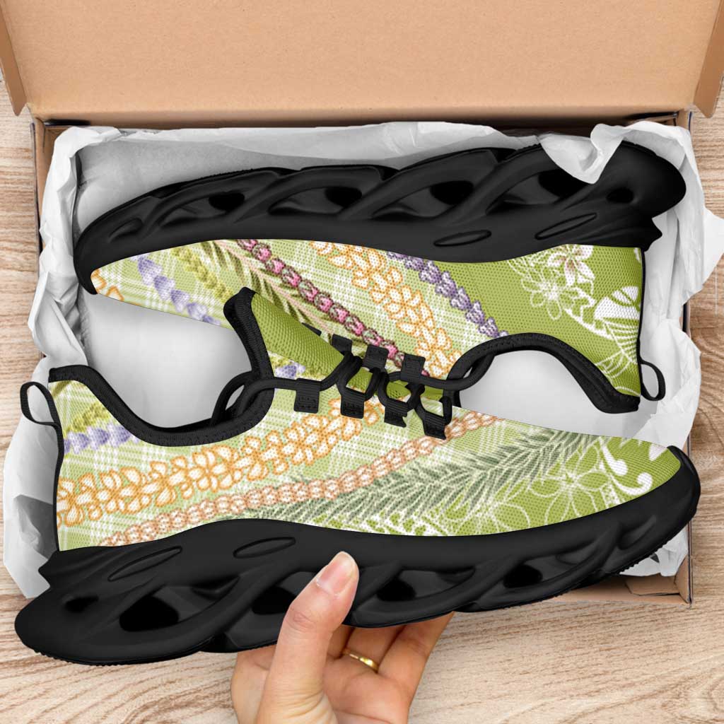 Green Palaka Hawaii Leis Clunky Sneakers Hawaiian-plaid Elegant Tropical Vibes