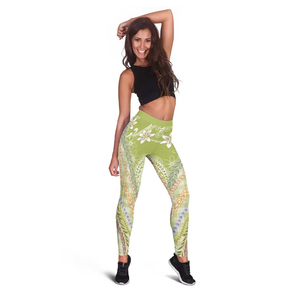 Green Palaka Hawaii Leis Leggings Hawaiian-plaid Elegant Tropical Vibes LT14 - Polynesian Pride