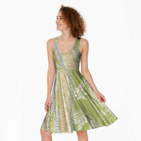 Green Palaka Hawaii Leis Midi Dress Hawaiian-plaid Elegant Tropical Vibes - Polynesian Pride