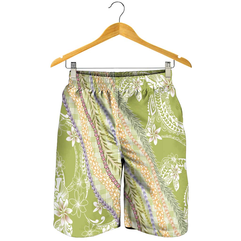 Green Palaka Hawaii Leis Shorts for Men Hawaiian-plaid Elegant Tropical Vibes - Polynesian Pride