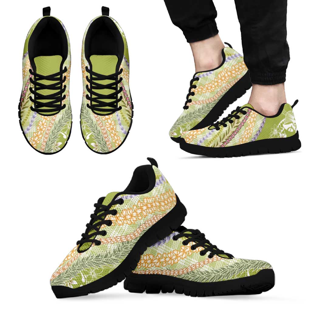 Green Palaka Hawaii Leis Sneakers Hawaiian-plaid Elegant Tropical Vibes