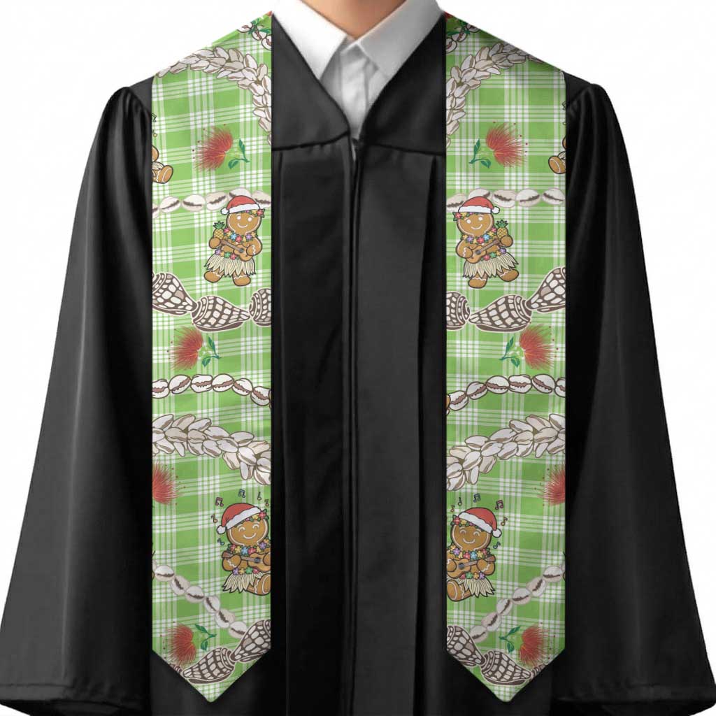 Green Palaka Hawaii Mele Kalikimaka Graduation Stole Ohia Lehua Shell Leis Funny Gingerbread Santa - Polynesian Pride