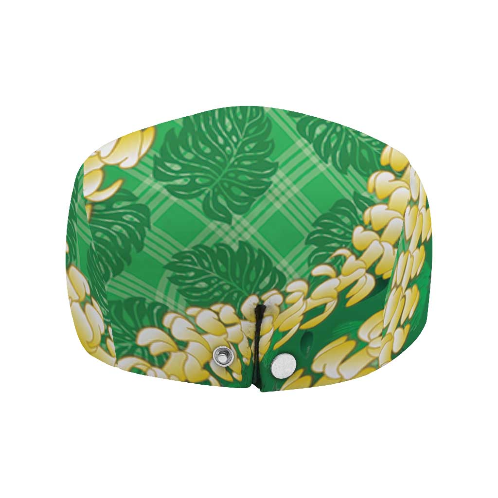 Green Palaka Hawaii Mele Kalikimaka Jeff Hat Ohia Lehua Monstera Puakenikeni Lei - Polynesian Pride