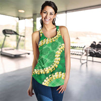 Green Palaka Hawaii Mele Kalikimaka Women Racerback Tank Ohia Lehua Monstera Puakenikeni Lei - Polynesian Pride