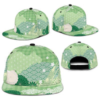 Green Palaka Japanese Traditional Snapback Cap Asanoha Seigaiha Sakura Motif - Polynesian Pride