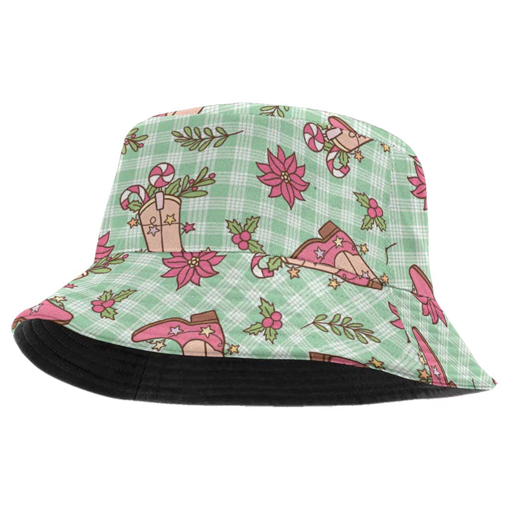 Green Paniolo Palaka Hawaiian Cowgirl Christmas Bucket Hat - Polynesian Pride