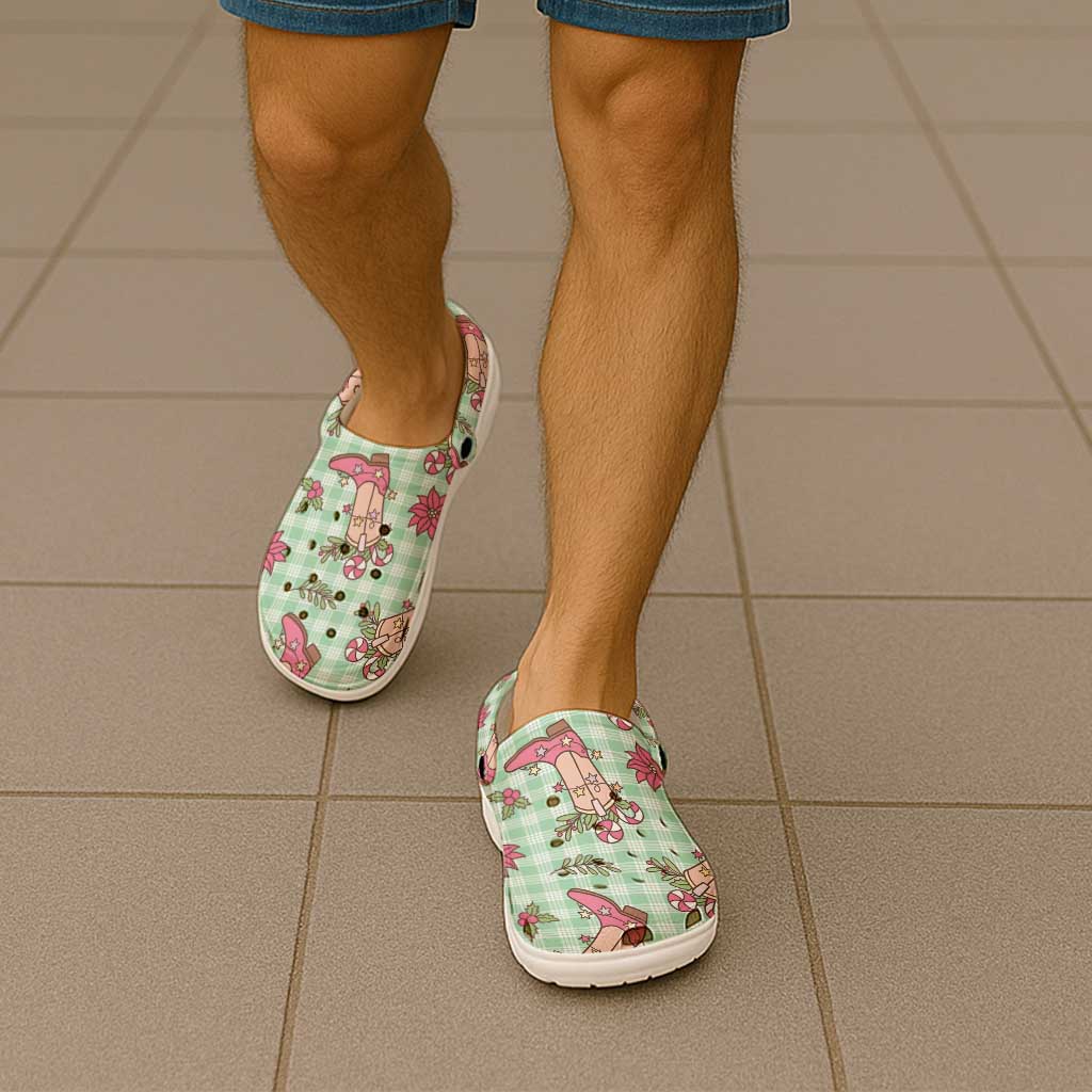 Green Paniolo Palaka Hawaiian Cowgirl Christmas Clogs Shoes - Polynesian Pride