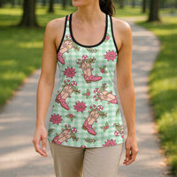 Green Paniolo Palaka Hawaiian Cowgirl Christmas Hollow Tank Top - Polynesian Pride