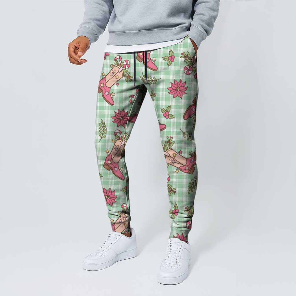 Green Paniolo Palaka Hawaiian Cowgirl Christmas Jogger Pants - Polynesian Pride
