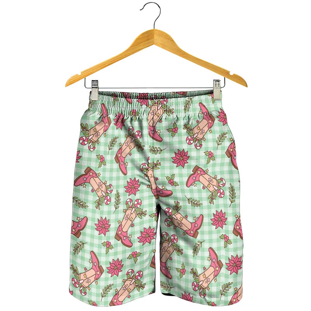Green Paniolo Palaka Hawaiian Cowgirl Christmas Shorts for Men - Polynesian Pride