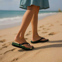 Green Polynesia Flip Flops Plumeria Tropical Leaves Galaxy Polynesian Art - Polynesian Pride