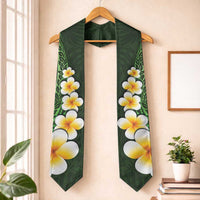 Green Polynesia Graduation Stole Plumeria Tropical Leaves With Galaxy Polynesian Art