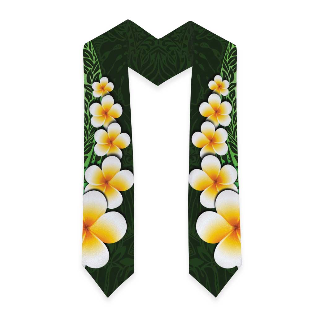 Green Polynesia Graduation Stole Plumeria Tropical Leaves With Galaxy Polynesian Art