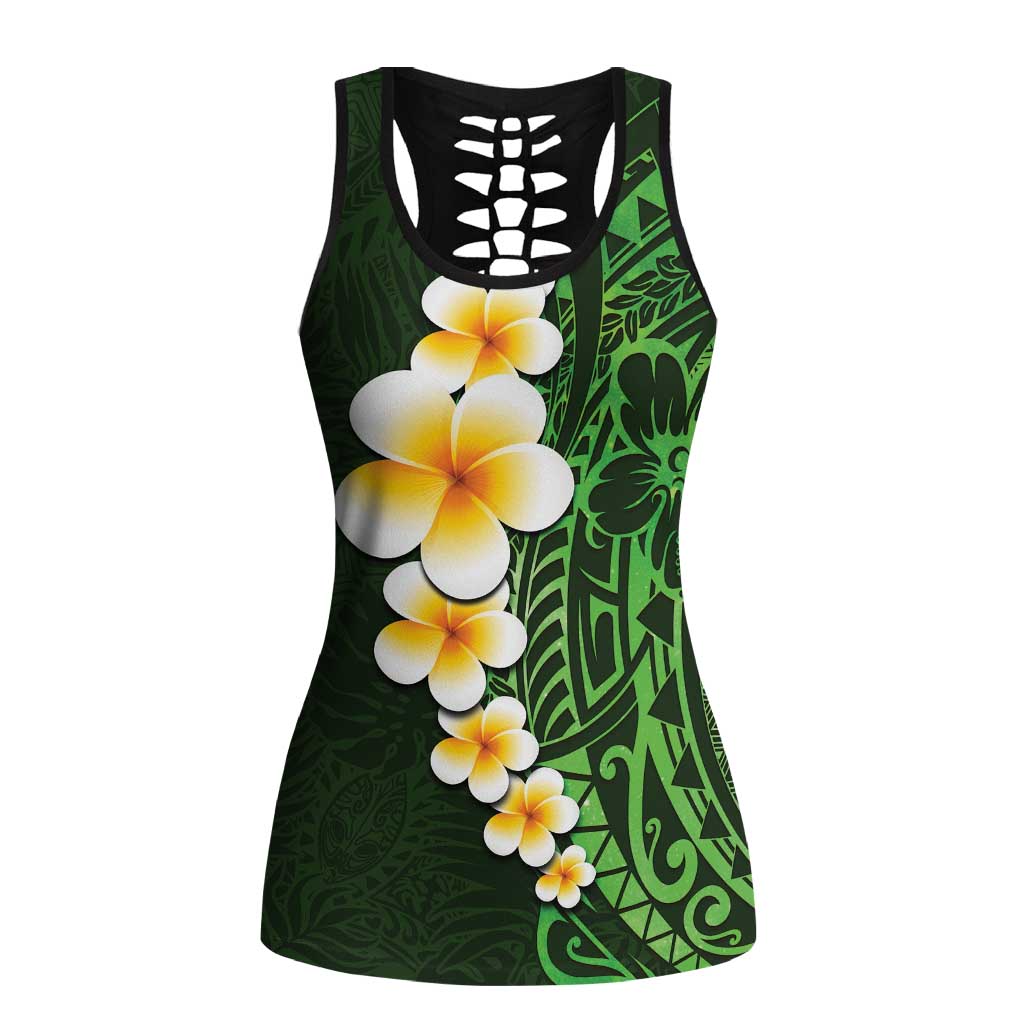 Green Polynesia Hollow Tank Top Plumeria Tropical Leaves Galaxy Polynesian Art - Polynesian Pride
