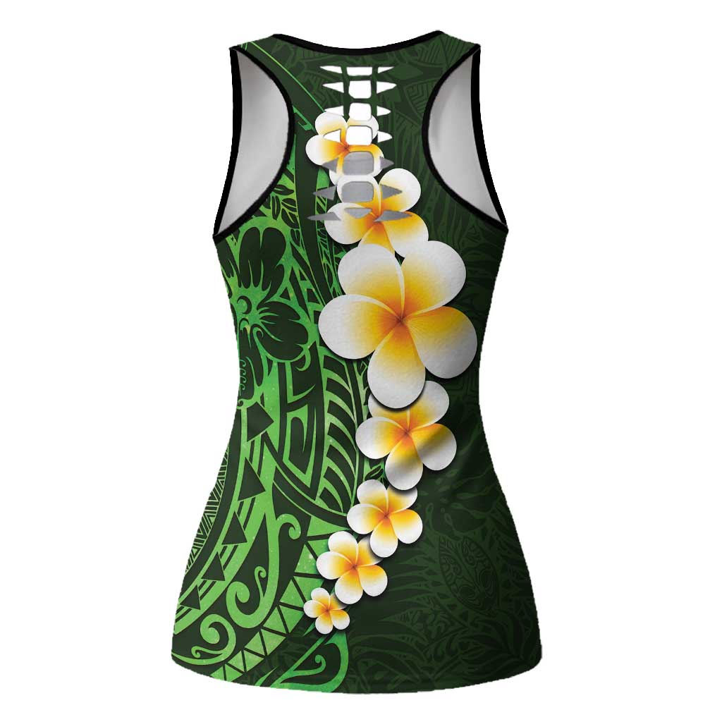 Green Polynesia Hollow Tank Top Plumeria Tropical Leaves Galaxy Polynesian Art - Polynesian Pride