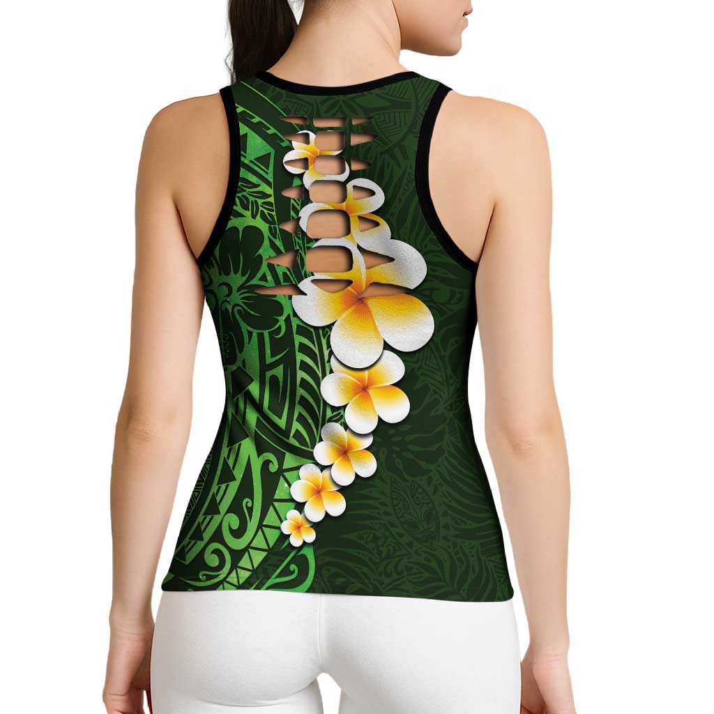 Green Polynesia Hollow Tank Top Plumeria Tropical Leaves Galaxy Polynesian Art - Polynesian Pride