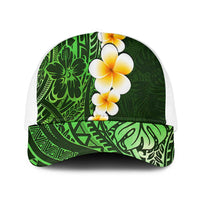 Green Polynesia Mesh Trucker Cap Plumeria Tropical Leaves With Galaxy Polynesian Art - Polynesian Pride