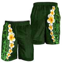 Green Polynesia Shorts for Men Plumeria Tropical Leaves With Galaxy Polynesian Art - Polynesian Pride