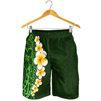 Green Polynesia Shorts for Men Plumeria Tropical Leaves With Galaxy Polynesian Art - Polynesian Pride