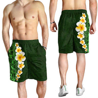 Green Polynesia Shorts for Men Plumeria Tropical Leaves With Galaxy Polynesian Art - Polynesian Pride