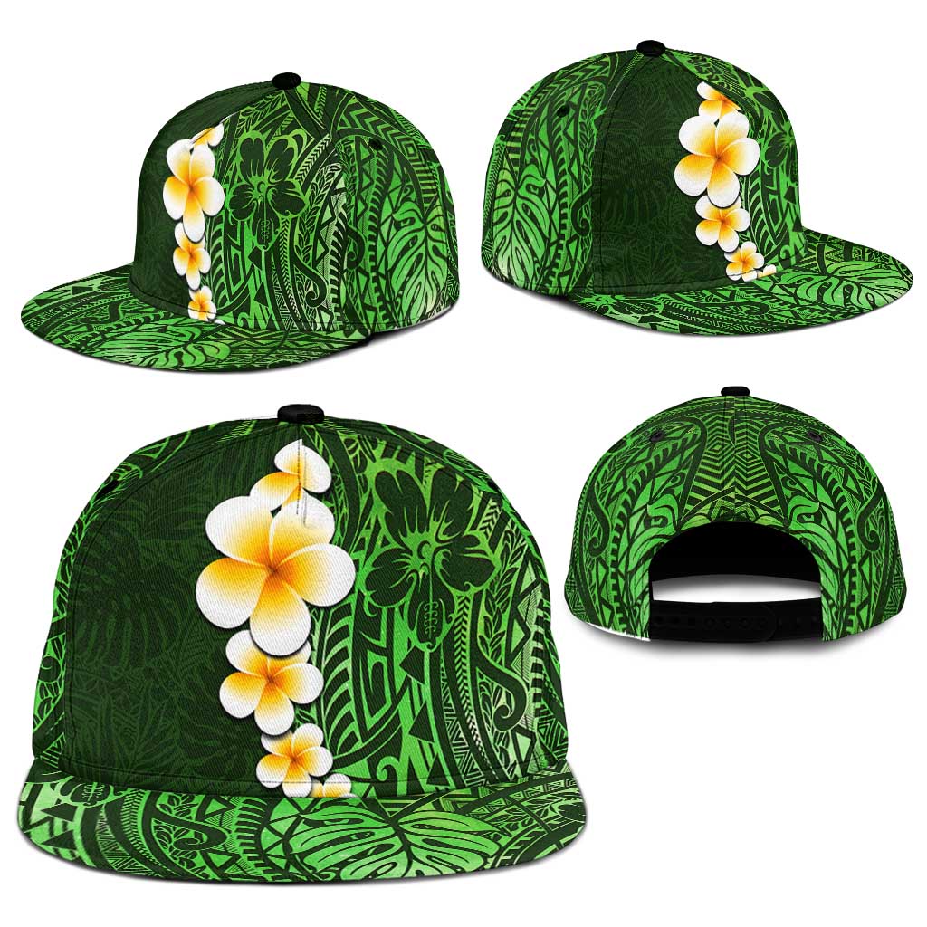 Green Polynesia Snapback Cap Plumeria Tropical Leaves With Galaxy Polynesian Art - Polynesian Pride