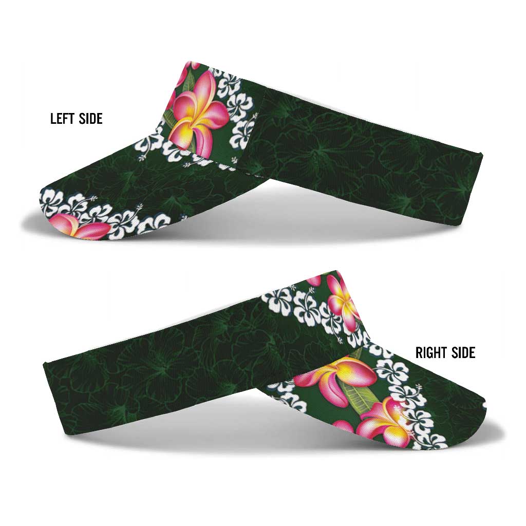 Green Polynesia Sun Visor Cap Plumeria With Hibiscus Pattern Tropical Vibes LT14 - Polynesian Pride