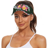Green Polynesia Sun Visor Cap Plumeria With Hibiscus Pattern Tropical Vibes LT14 - Polynesian Pride