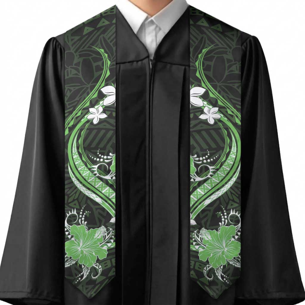 Green Polynesian Pattern With Tropical Flowers Graduation Stole LT05 - Polynesian Pride