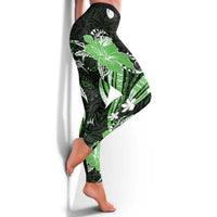 Green Polynesian Pattern With Tropical Flowers Leggings - Polynesian Pride