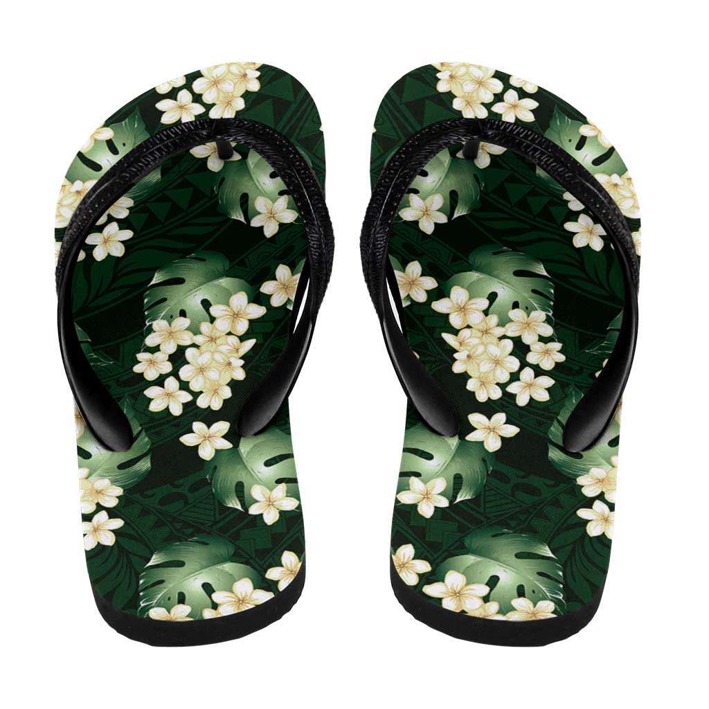 Green Tropical Hawaii Flip Flops Seamless Monstera Plumeria Hawaiian Pattern - Polynesian Pride