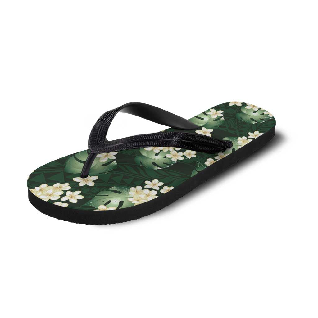 Green Tropical Hawaii Flip Flops Seamless Monstera Plumeria Hawaiian Pattern - Polynesian Pride