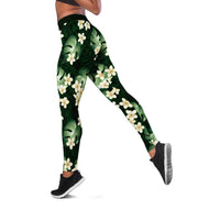 Green Tropical Hawaii Leggings Seamless Monstera Plumeria Hawaiian Pattern - Polynesian Pride