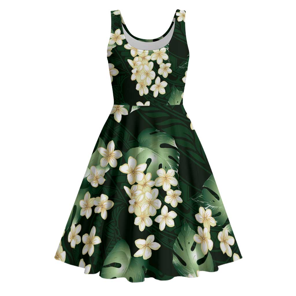 Green Tropical Hawaii Midi Dress Seamless Monstera Plumeria Hawaiian Pattern - Polynesian Pride