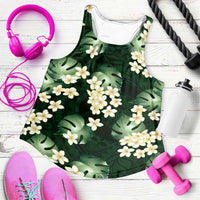 Green Tropical Hawaii Women Racerback Tank Seamless Monstera Plumeria Hawaiian Pattern - Polynesian Pride