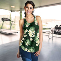 Green Tropical Hawaii Women Racerback Tank Seamless Monstera Plumeria Hawaiian Pattern - Polynesian Pride