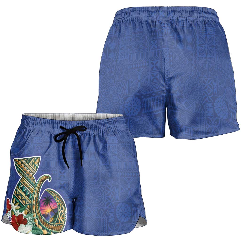 Guam Chamorro Shorts for Women Tribal Latte Stone and Seal Artwork Polynesian Patterns LT03 - Polynesian Pride
