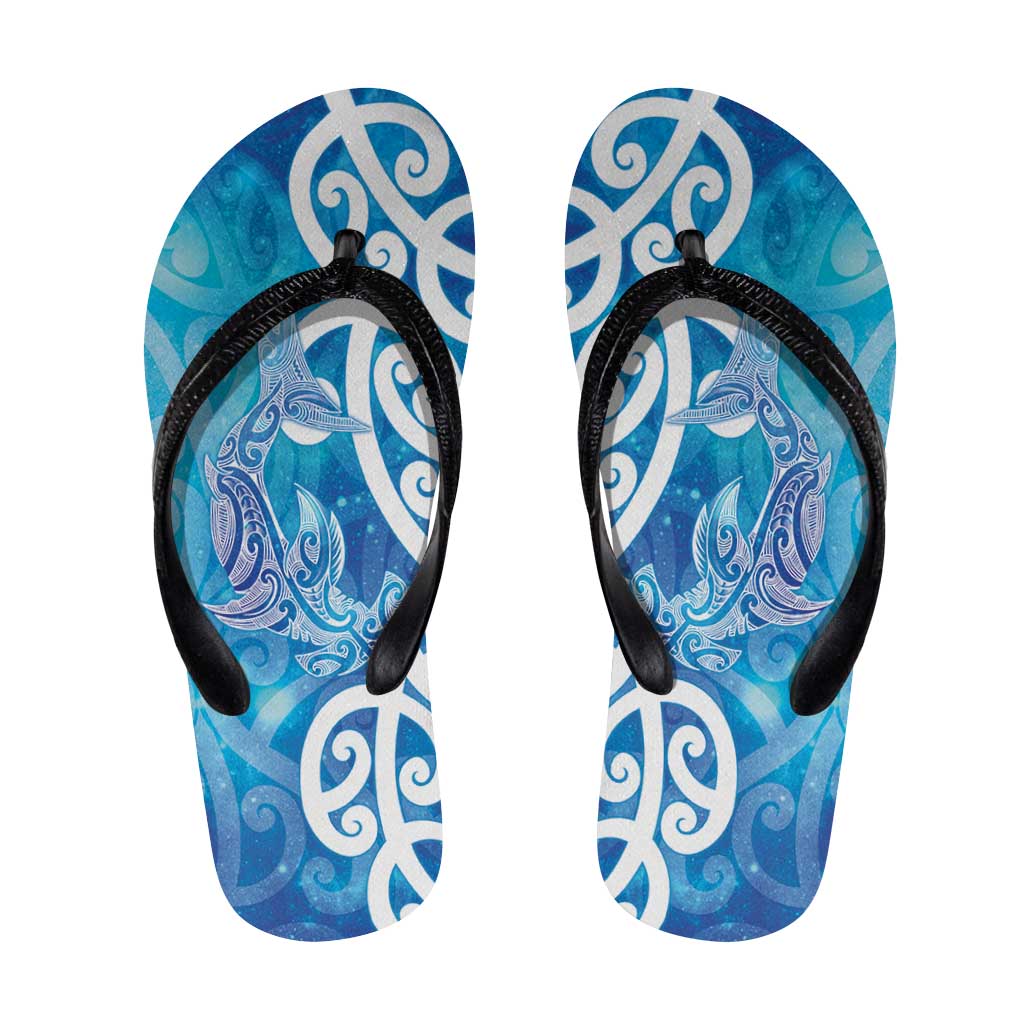 Hammerhead Shark Tattoo New Zealand Flip Flops Maori Galaxy Mangopare Pattern LT14 Turquoise - Polynesian Pride
