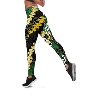 Hawaii Aloha Kakau Leggings Puakenikeni and Maile Lei Twist LT7 Black - Polynesian Pride