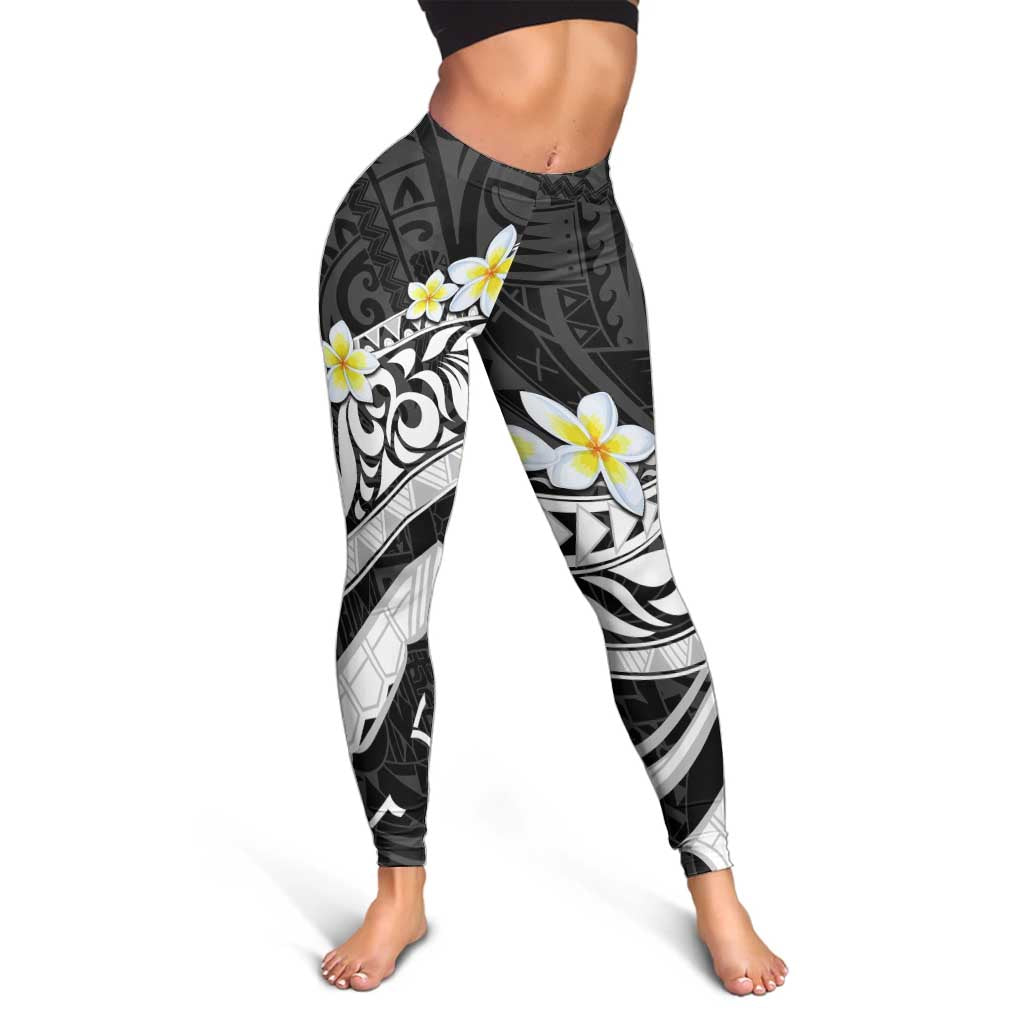 Hawaii Aloha Leggings Plumeria Vintage - Black