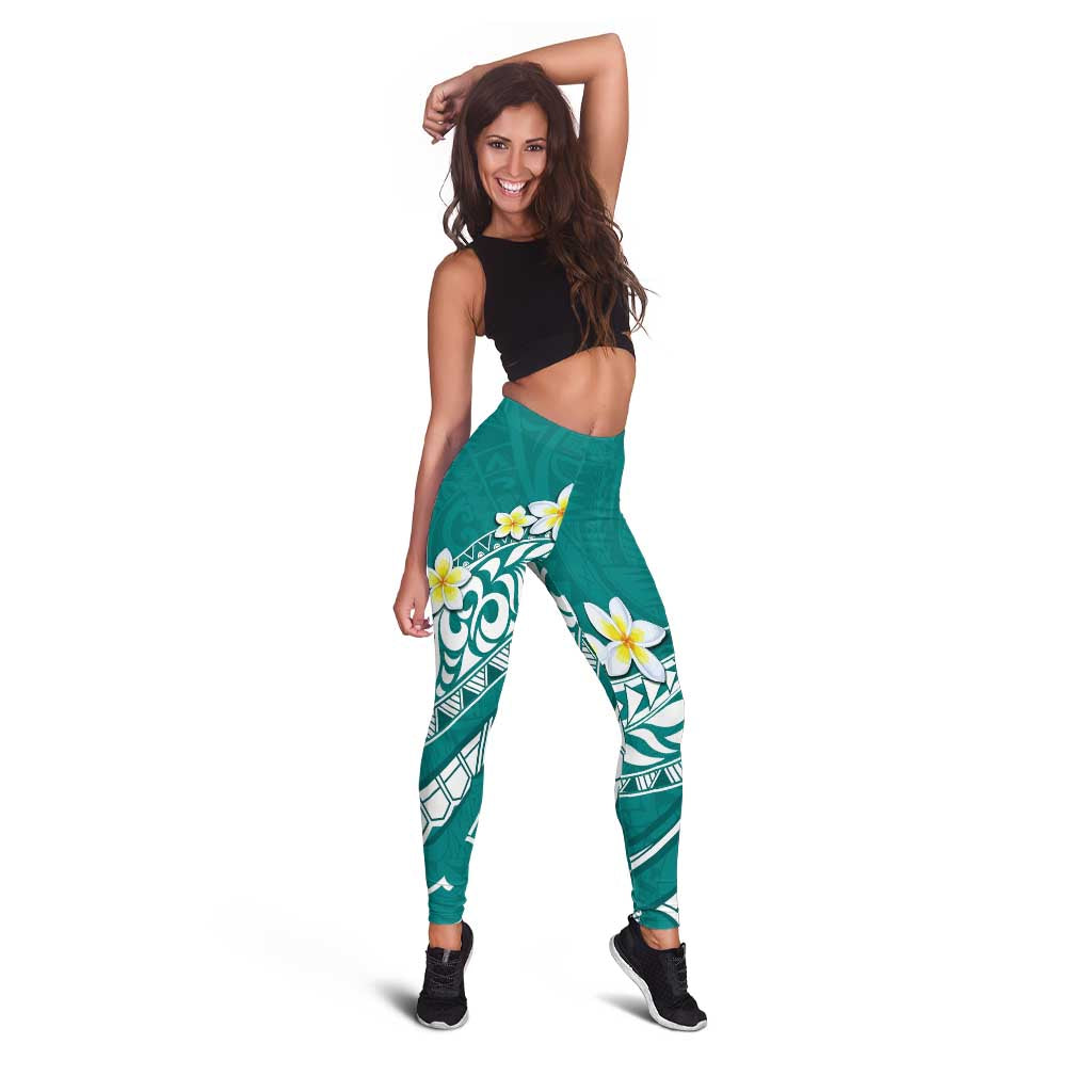 Hawaii Aloha Leggings Plumeria Vintage - Teal
