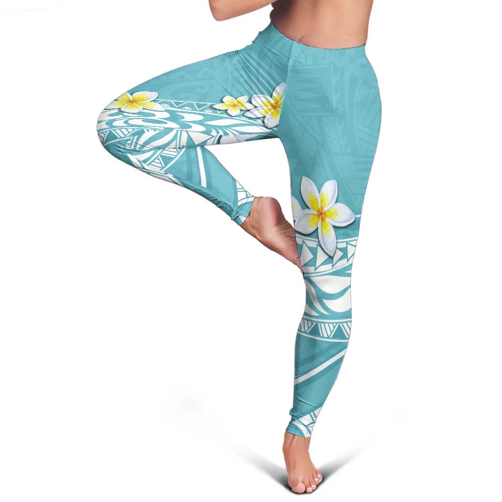 Hawaii Aloha Leggings Plumeria Vintage - Turquoise
