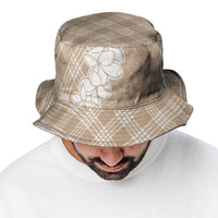 Hawaii Aloha Plumeria Lei Beige Palaka Bucket Hat - Polynesian Pride