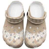 Hawaii Aloha Plumeria Lei Beige Palaka Clogs Shoes - Polynesian Pride