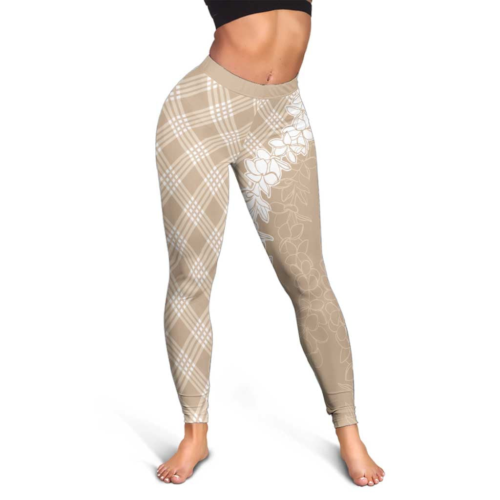 Hawaii Aloha Plumeria Lei Beige Palaka Leggings - Polynesian Pride