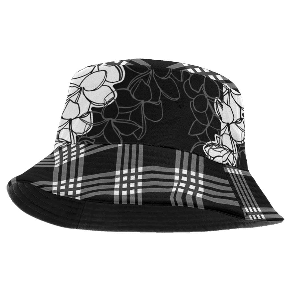 Hawaii Aloha Plumeria Lei Black Palaka Bucket Hat - Polynesian Pride