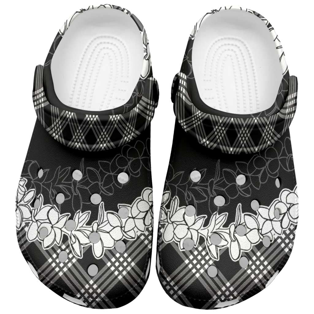 Hawaii Aloha Plumeria Lei Black Palaka Clogs Shoes - Polynesian Pride